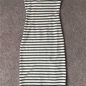 Zara Black and White Striped Midi Criss Cross Back Dress XS